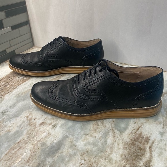 Cole Haan Grand OS Mens Sz 10 Black Leather Wingtip Oxfords Brogue Shoes C26170